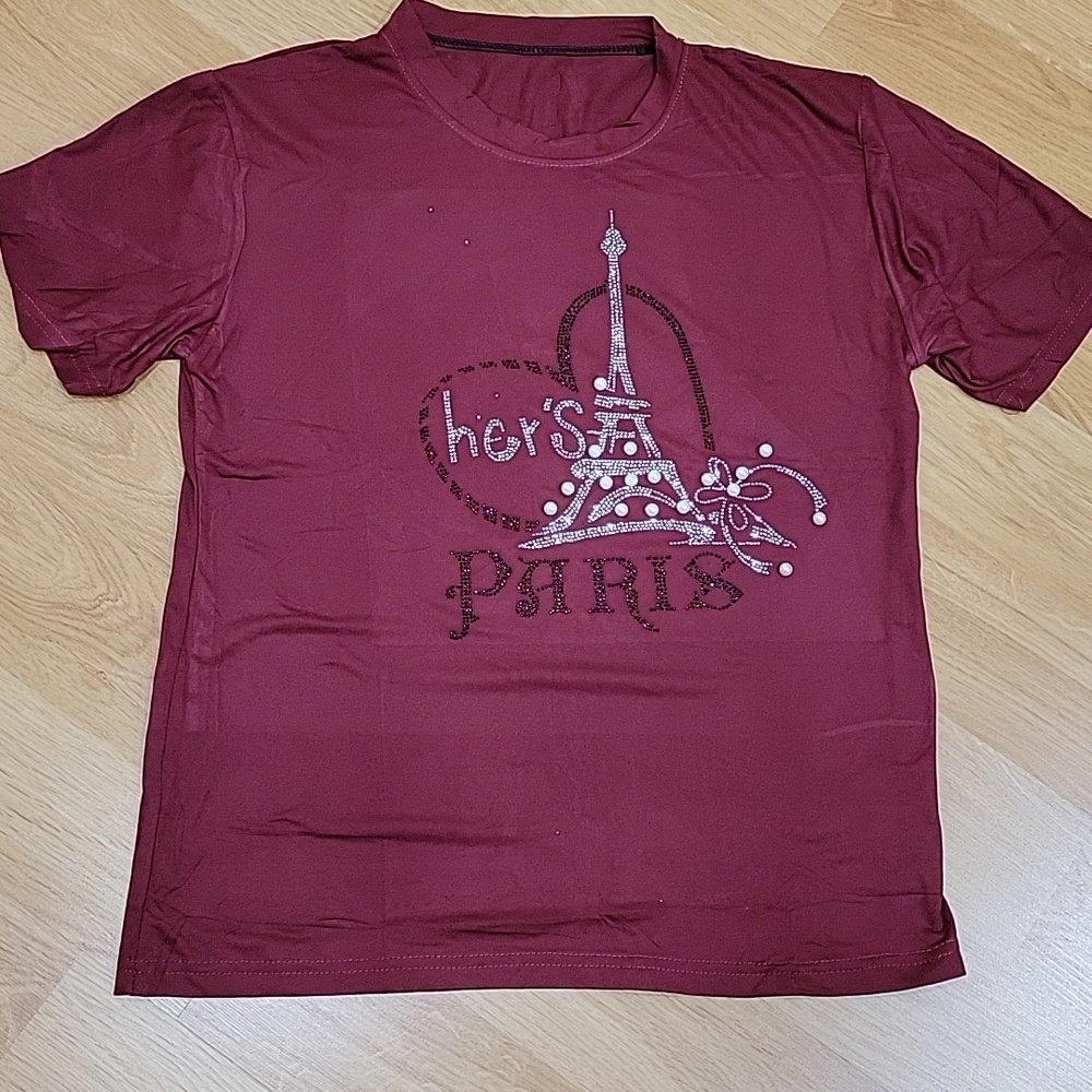 Paris Themed Maroon - Burgundy T- Shirt